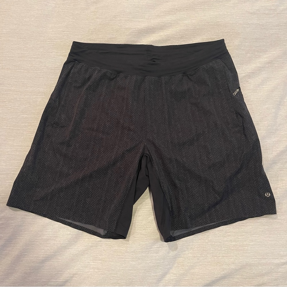 Men’s XXL Lululemon Gym Running Shorts Black Gray Drawstring Zipper